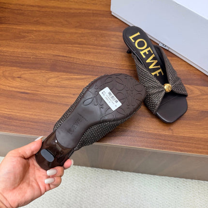 LOEWE 26S  HEELED SANDALS 55MM IN DARK BROWN LAMBSKIN