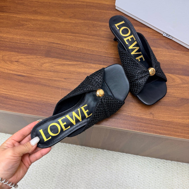 LOEWE 26S  HEELED SANDALS 55MM IN BLACK LAMBSKIN