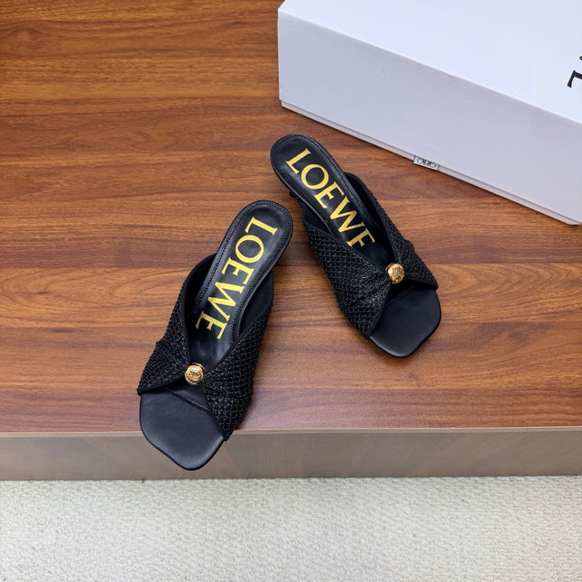 LOEWE 26S  HEELED SANDALS 55MM IN BLACK LAMBSKIN