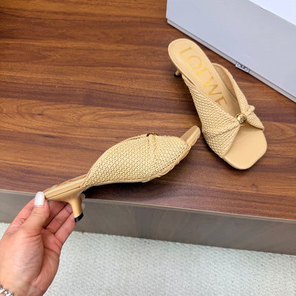 LOEWE 26S  HEELED SANDALS 55MM IN BEIGE LAMBSKIN