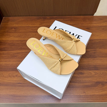 LOEWE 26S  HEELED SANDALS 55MM IN BEIGE LAMBSKIN