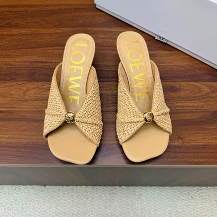LOEWE 26S  HEELED SANDALS 55MM IN BEIGE LAMBSKIN