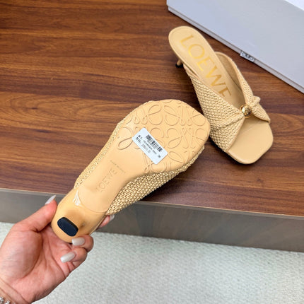 LOEWE 26S  HEELED SANDALS 55MM IN BEIGE LAMBSKIN