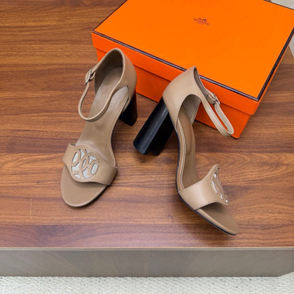 HM 26S MARQUISE SANDAL 85MM IN LIGHT BROWN CALFSKIN