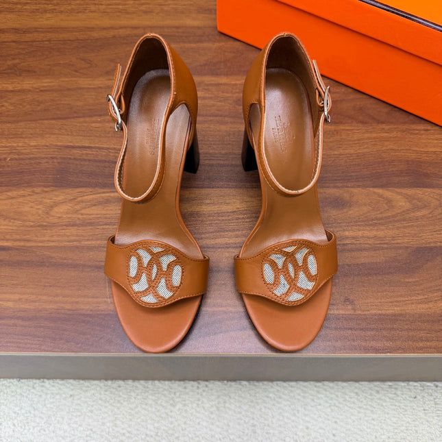 HM 26S MARQUISE SANDAL 85MM IN CARAMEL BROWN CALFSKIN