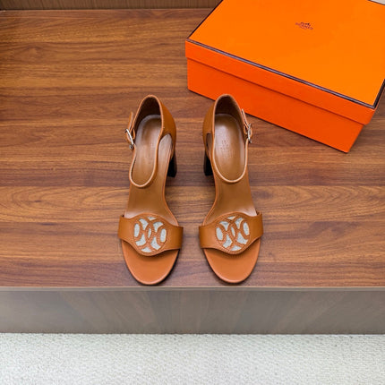 HM 26S MARQUISE SANDAL 85MM IN CARAMEL BROWN CALFSKIN