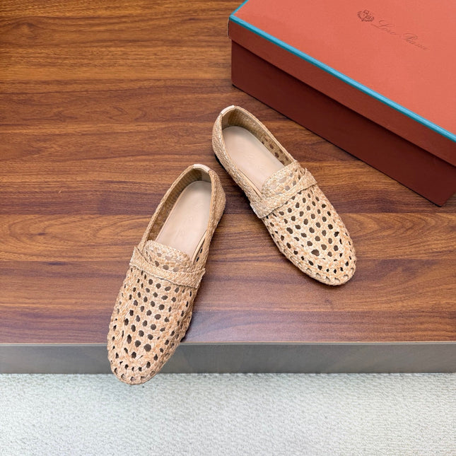 LP 26S PENNY LOAFERS IN BEIGE CALFSKIN WITH BASKETWEAVE DESIGN