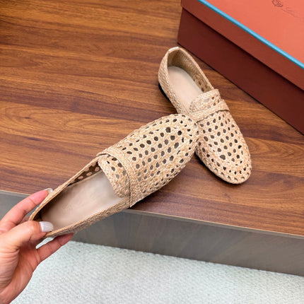 LP 26S PENNY LOAFERS IN BEIGE CALFSKIN WITH BASKETWEAVE DESIGN