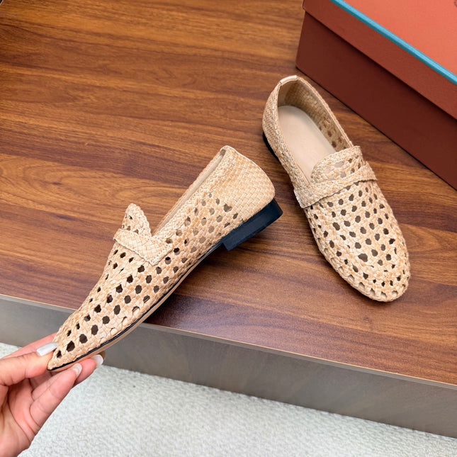 LP 26S PENNY LOAFERS IN BEIGE CALFSKIN WITH BASKETWEAVE DESIGN