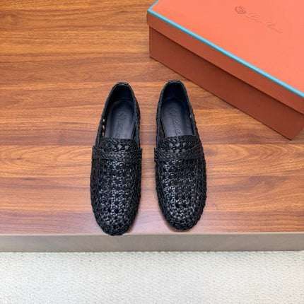 LP 26S PENNY LOAFERS IN BLACK CALFSKIN WITH BASKETWEAVE DESIGN