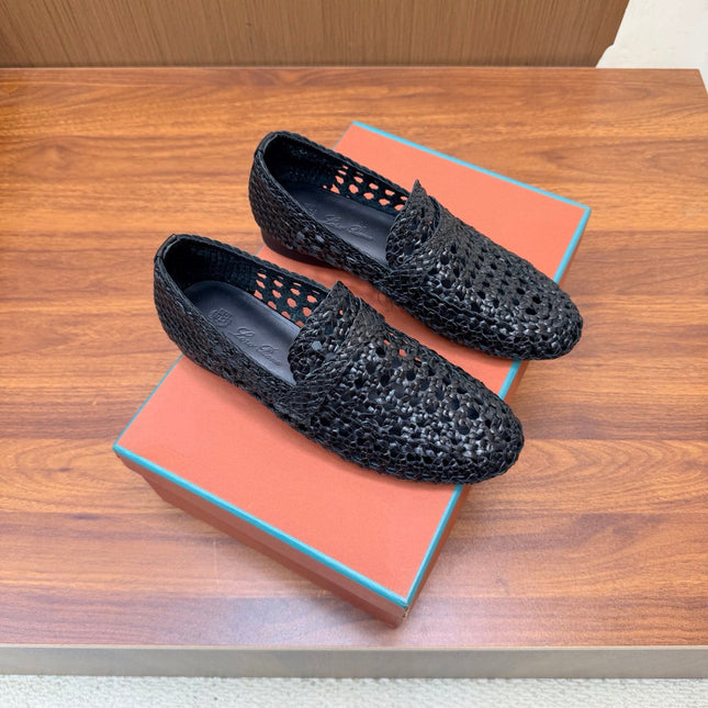 LP 26S PENNY LOAFERS IN BLACK CALFSKIN WITH BASKETWEAVE DESIGN