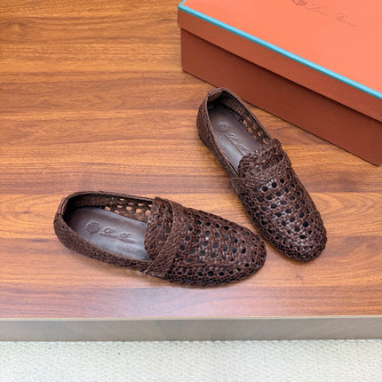 LP 26S PENNY LOAFERS IN DARK BROWN CALFSKIN WITH BASKETWEAVE DESIGN