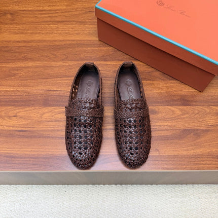 LP 26S PENNY LOAFERS IN DARK BROWN CALFSKIN WITH BASKETWEAVE DESIGN