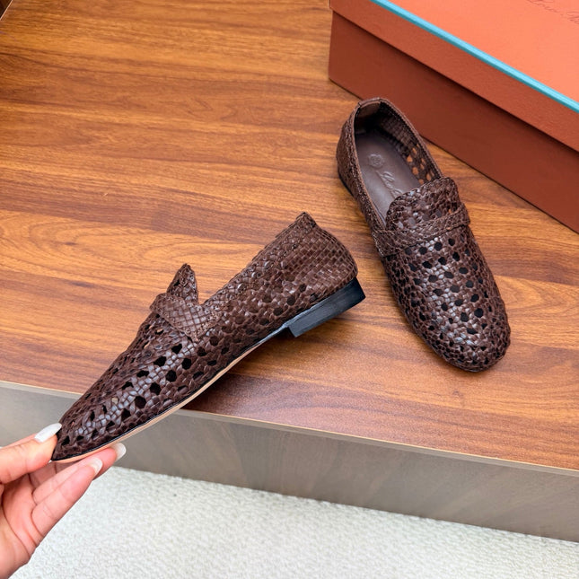 LP 26S PENNY LOAFERS IN DARK BROWN CALFSKIN WITH BASKETWEAVE DESIGN