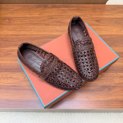 LP 26S PENNY LOAFERS IN DARK BROWN CALFSKIN WITH BASKETWEAVE DESIGN
