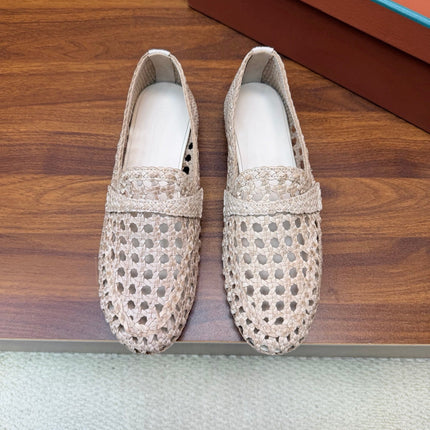 LP 26S PENNY LOAFERS IN CREAM WHITE CALFSKIN WITH BASKETWEAVE DESIGN