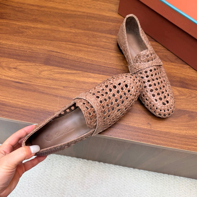 LP 26S PENNY LOAFERS IN BROWN CALFSKIN WITH BASKETWEAVE DESIGN