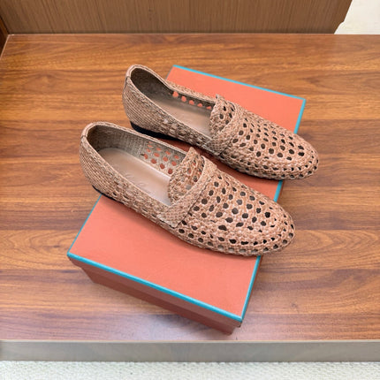 LP 26S PENNY LOAFERS IN BROWN CALFSKIN WITH BASKETWEAVE DESIGN