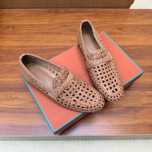 LP 26S PENNY LOAFERS IN BROWN CALFSKIN WITH BASKETWEAVE DESIGN