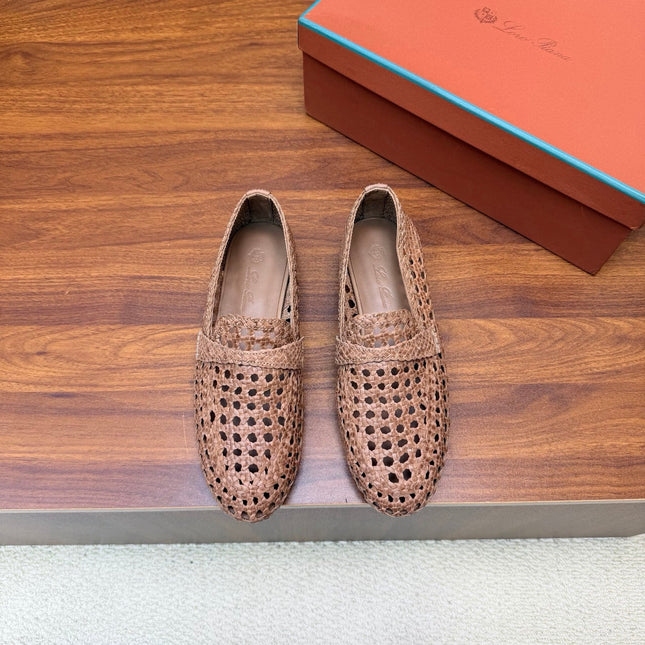 LP 26S PENNY LOAFERS IN BROWN CALFSKIN WITH BASKETWEAVE DESIGN