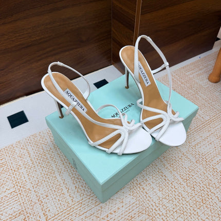 AQUAZZURA 26S CRYSTAL SANDALS 100 MM IN WHITE CALFSKIN