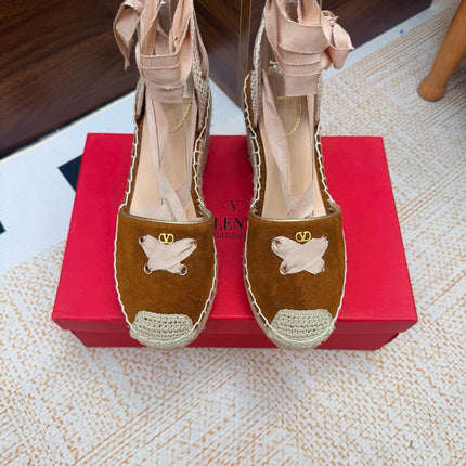VALENTINO 26S ESPADRILLE WEDGE SANDALS 95 MM IN BROWN SUEDE