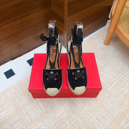 VALENTINO 26S ESPADRILLE WEDGE SANDALS 95 MM IN BLACK SUEDE