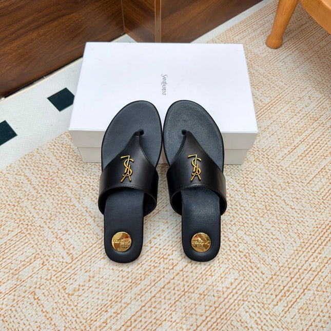 YSL 26S THONG SANDALS IN BLACK CALFSKIN
