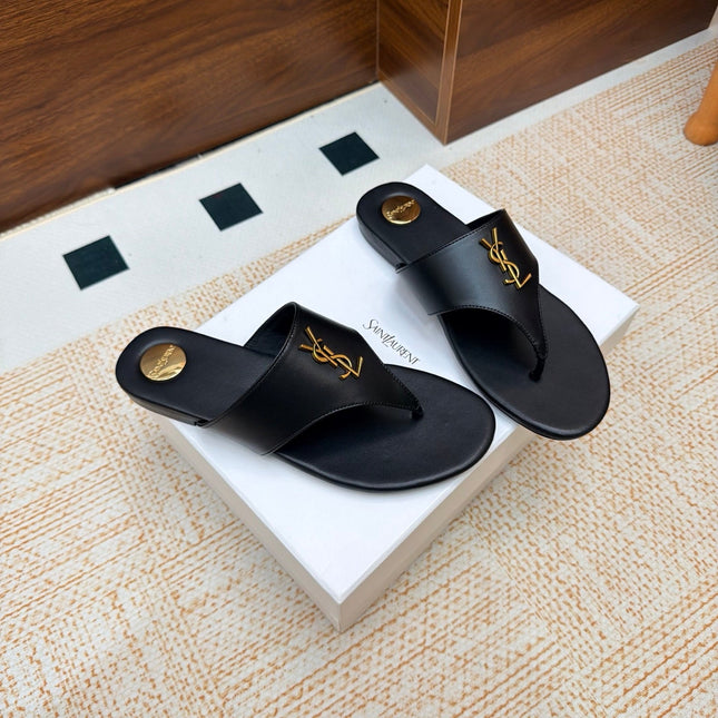 YSL 26S THONG SANDALS IN BLACK CALFSKIN