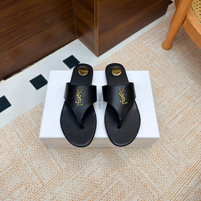 YSL 26S THONG SANDALS IN BLACK CALFSKIN