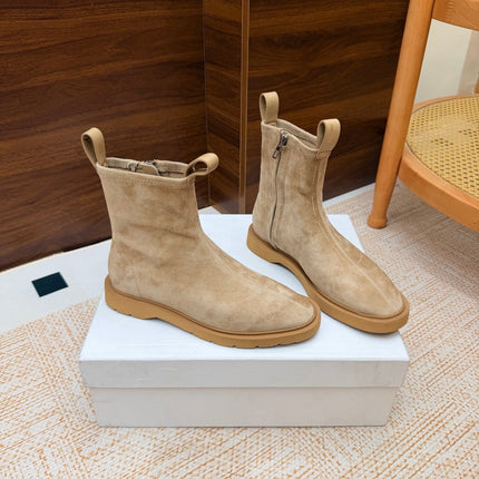 CELINE 26S ANKLE BOOTS IN BEIGE SUEDE WITH PULL TABS