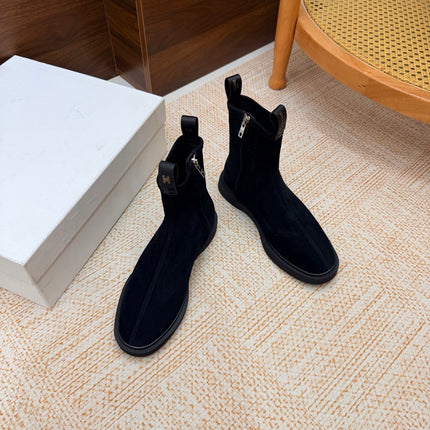 CELINE 26S ANKLE BOOTS IN BLACK SUEDE WITH PULL TABS