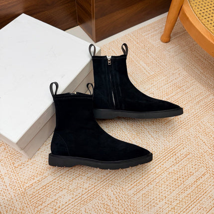 CELINE 26S ANKLE BOOTS IN BLACK SUEDE WITH PULL TABS