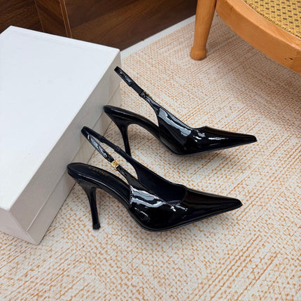 CELINE 26S SLINGBACK HIGH HEEL PUMPS 85 MM IN BLACK CALFSKIN