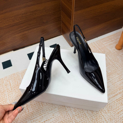 CELINE 26S SLINGBACK HIGH HEEL PUMPS 85 MM IN BLACK CALFSKIN