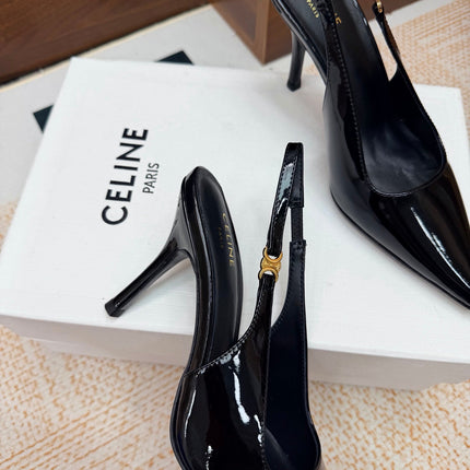 CELINE 26S SLINGBACK HIGH HEEL PUMPS 85 MM IN BLACK CALFSKIN