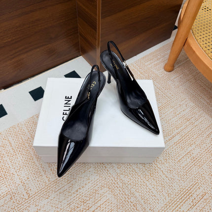 CELINE 26S SLINGBACK HIGH HEEL PUMPS 85 MM IN BLACK CALFSKIN