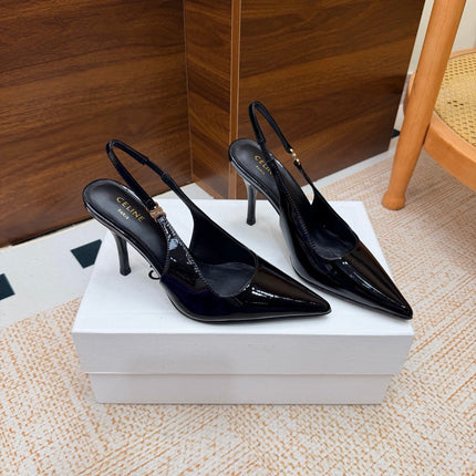 CELINE 26S SLINGBACK HIGH HEEL PUMPS 85 MM IN BLACK CALFSKIN