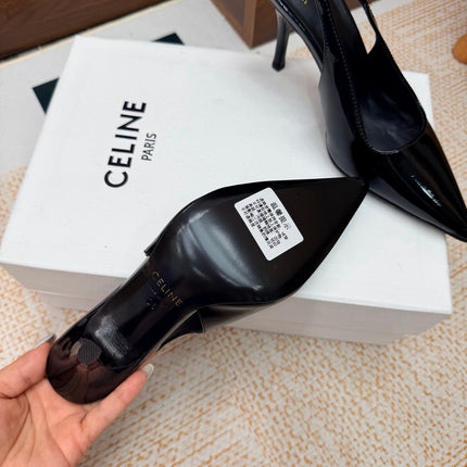 CELINE 26S SLINGBACK HIGH HEEL PUMPS 85 MM IN BLACK CALFSKIN