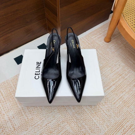 CELINE 26S SLINGBACK HIGH HEEL PUMPS 85 MM IN BLACK CALFSKIN