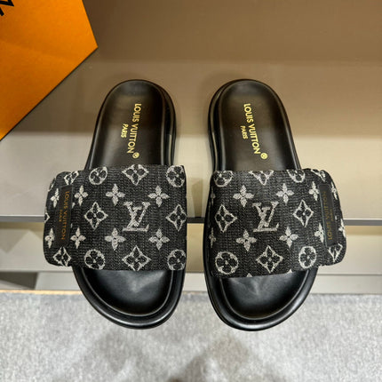 LV VELCRO SLIPPERS IN BLACK MONOGRAM JACQUARD