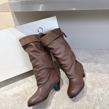 ALO 25S FOLD-OVER TALL BOOTS 50 MM IN DARK BROWN LAMBSKIN