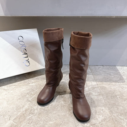 ALO 25S FOLD-OVER TALL BOOTS 50 MM IN DARK BROWN LAMBSKIN