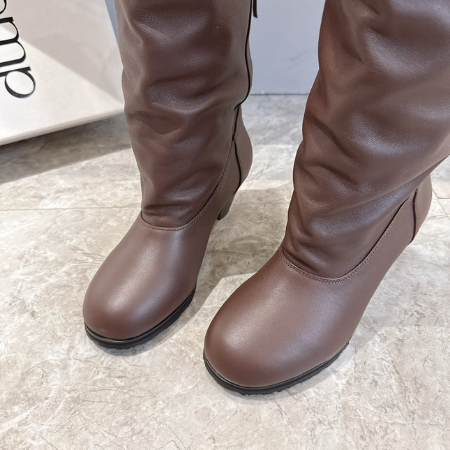 ALO 25S FOLD-OVER TALL BOOTS 50 MM IN DARK BROWN LAMBSKIN