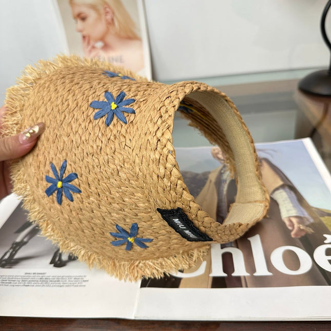 MIUMIU 26S FLORAL RAFFIA HAT 343487