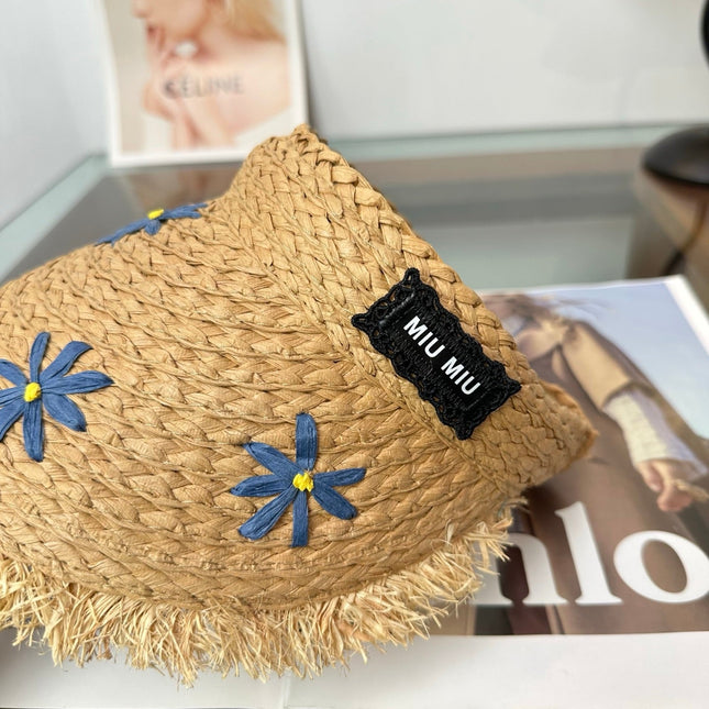 MIUMIU 26S FLORAL RAFFIA HAT 343487