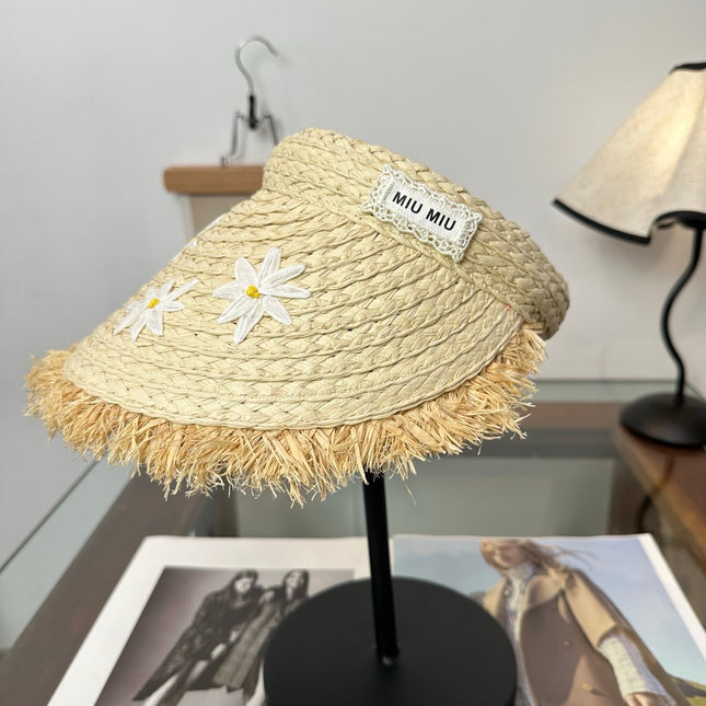 MIUMIU 26S FLORAL RAFFIA HAT 343488