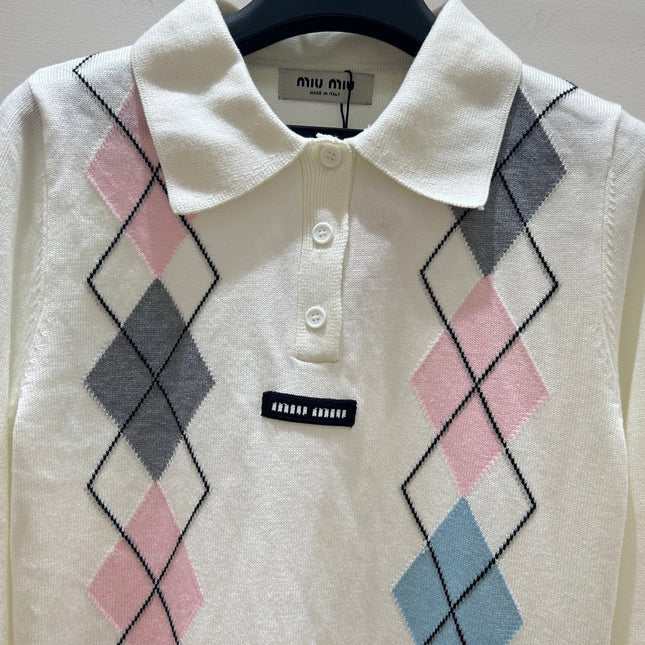 MIUMIU 26S LONG-SLEEVE KNIT POLO SWEATER 1270