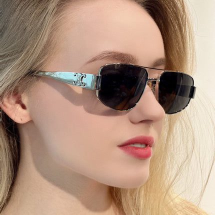 TRIOMPHE SUNGLASS 512999 IN SILVER METAL BLACK LENSES