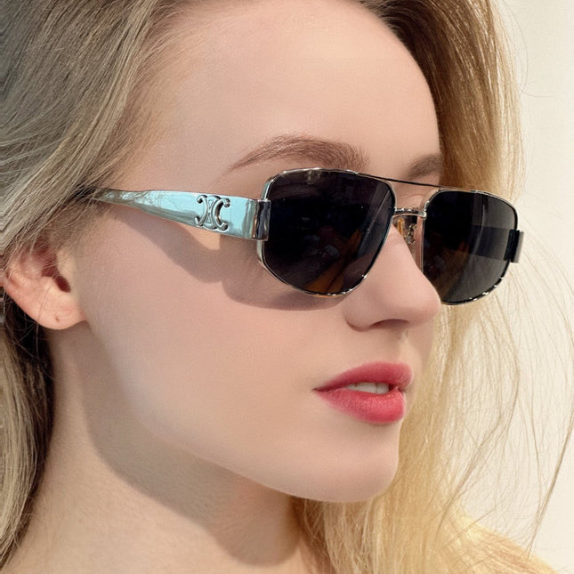 TRIOMPHE SUNGLASS 512999 IN SILVER METAL BLACK LENSES